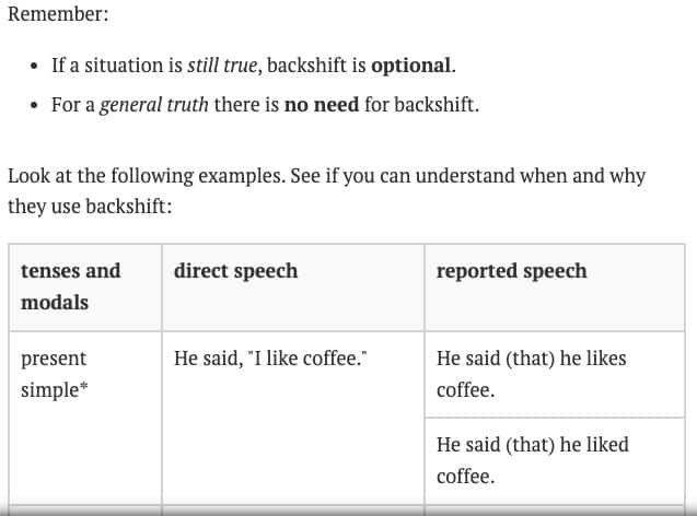 reported speech backshift