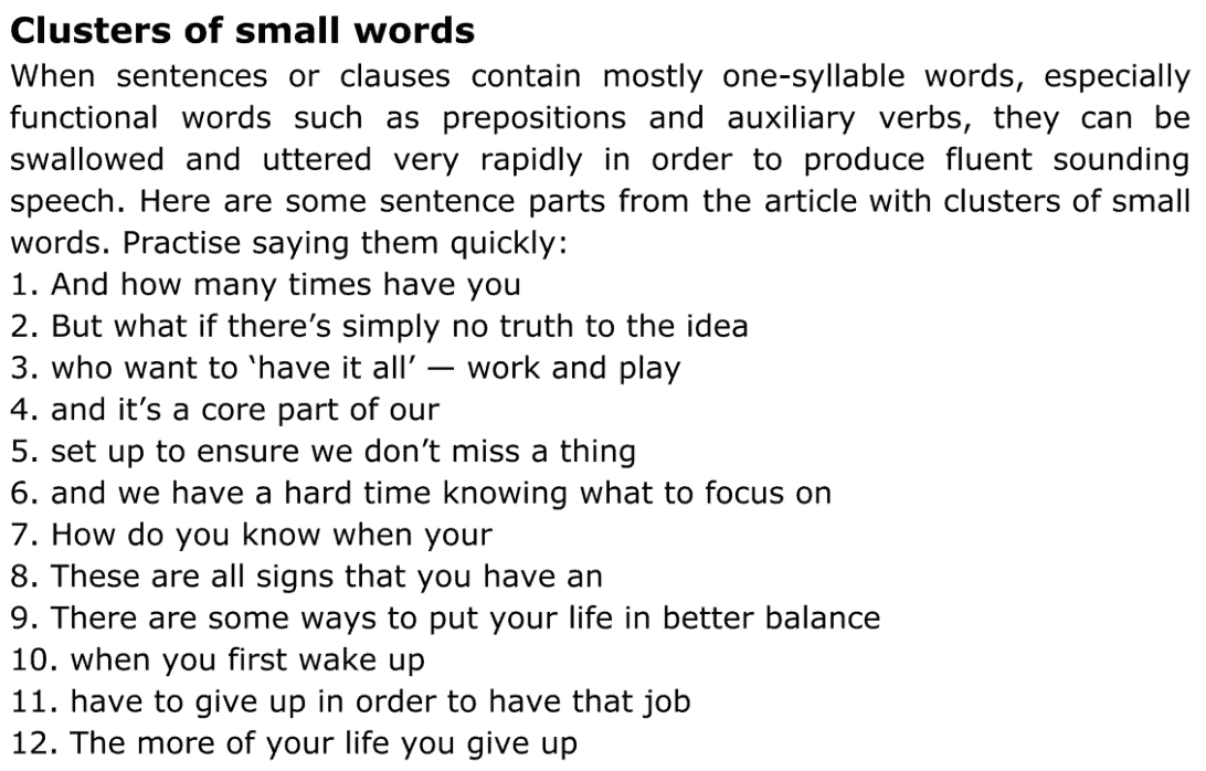 connected speech exercise