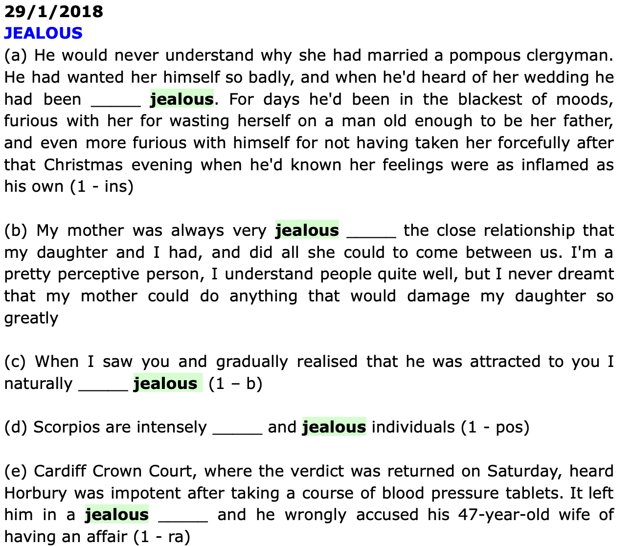 A gap-fill exercise based on the British National Corpus