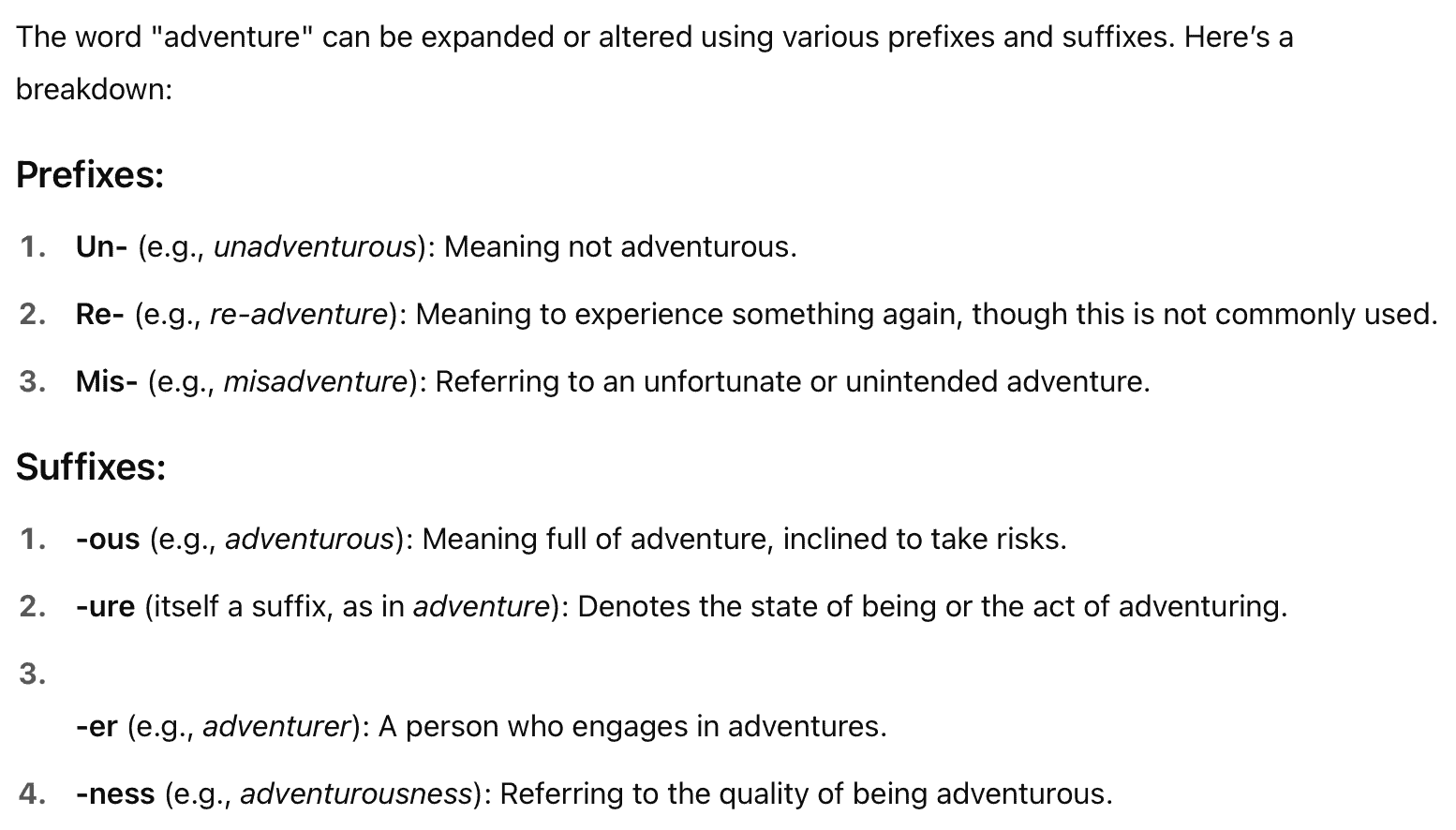 prefixes-suffixes-adventure-chat-gpt suffixes and prefixes of the word 'adventure'