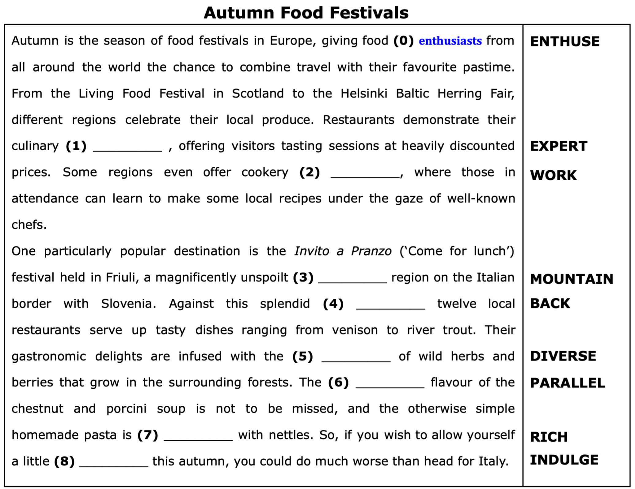 C2 word formation exercise